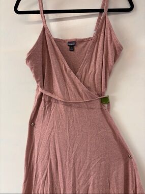 Patagonia Mauve Striped wraparound dress. Organic cotton.